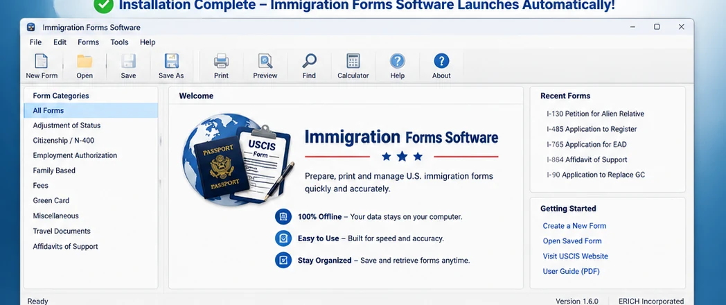 Actual Immigration Forms Software Windows interface